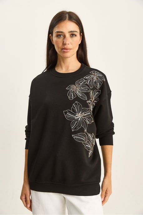 Blumenverziertes Sweatshirt mit Rundhalsausschnitt und entspannter Passform - Image 6