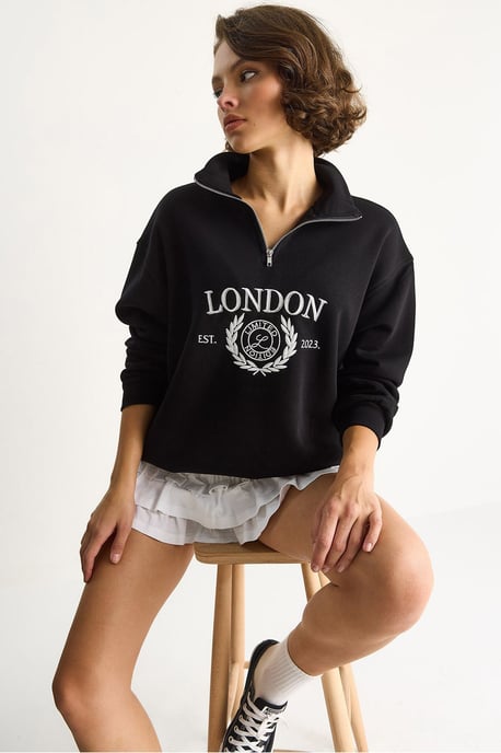 Reißverschlusskragen Bedrucktes Relaxed Fit Sweatshirt - Image 2