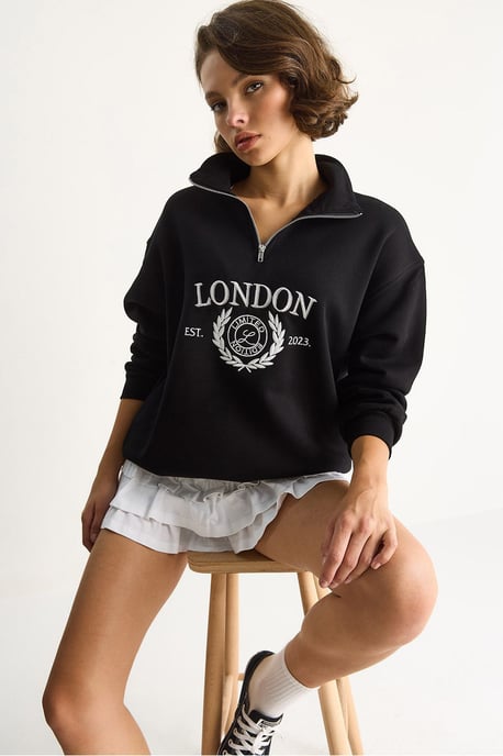 Reißverschlusskragen Bedrucktes Relaxed Fit Sweatshirt - Image 3