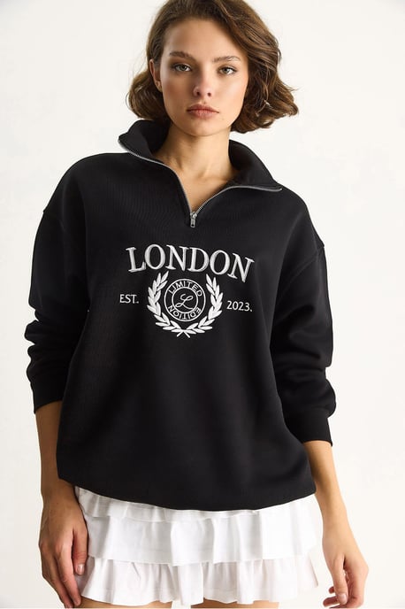 Reißverschlusskragen Bedrucktes Relaxed Fit Sweatshirt - Image 4