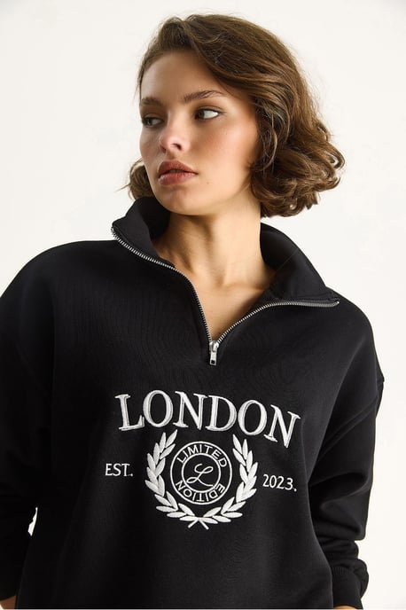 Reißverschlusskragen Bedrucktes Relaxed Fit Sweatshirt - Image 5
