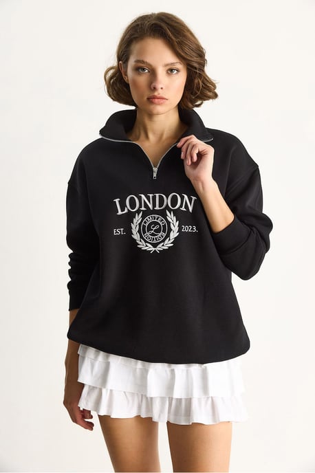 Reißverschlusskragen Bedrucktes Relaxed Fit Sweatshirt - Image 6