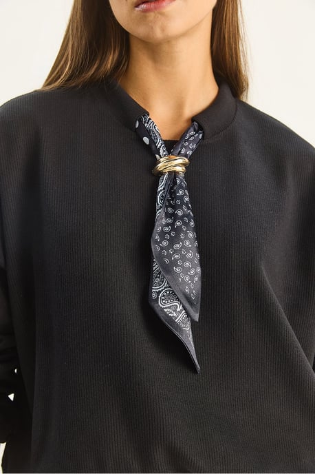 Klassisches Rippen-Sweatshirt mit Schal-Accessoire-Detail - Image 5