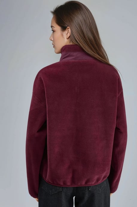 Reißverschluss-Kragen Plüschstrick-Sweatshirt mit Tasche - Image 2