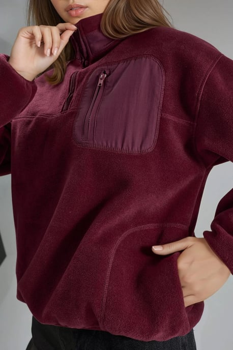 Reißverschluss-Kragen Plüschstrick-Sweatshirt mit Tasche - Image 6