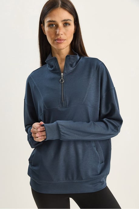 Lässiger Fit Zipper-Kragen Strick-Sweatshirt - Image 1