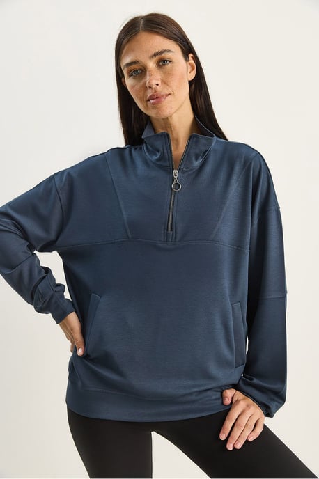 Lässiger Fit Zipper-Kragen Strick-Sweatshirt - Image 2