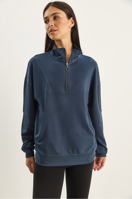 Lässiger Fit Zipper-Kragen Strick-Sweatshirt - Image 3