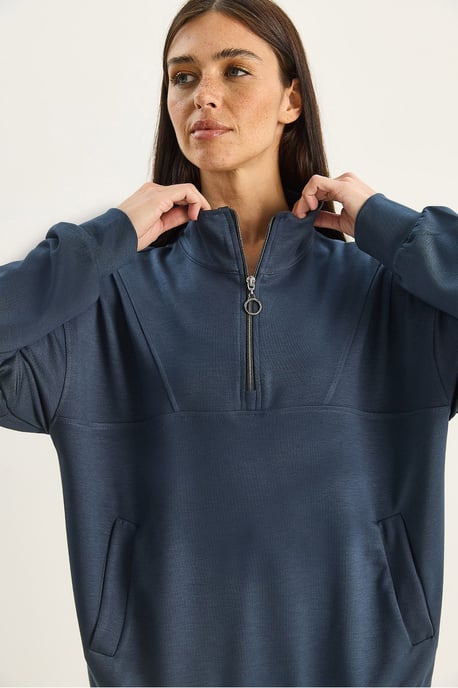 Lässiger Fit Zipper-Kragen Strick-Sweatshirt - Image 4