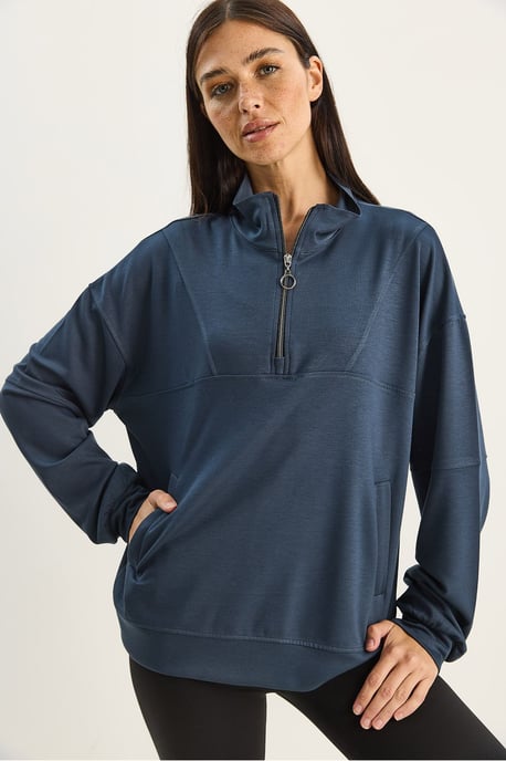 Lässiger Fit Zipper-Kragen Strick-Sweatshirt - Image 5