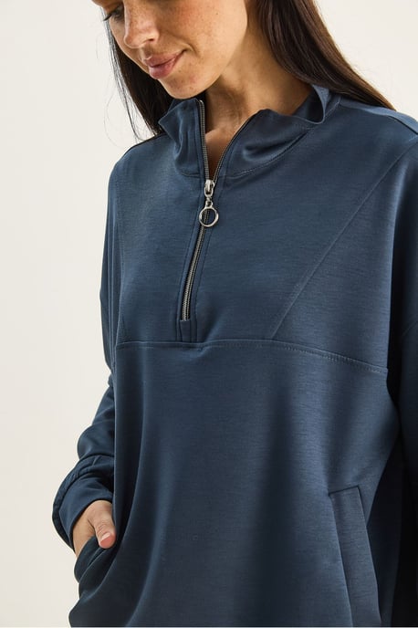 Lässiger Fit Zipper-Kragen Strick-Sweatshirt - Image 6