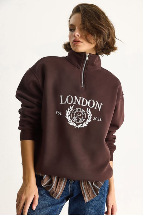Reißverschlusskragen Bedrucktes Relaxed Fit Sweatshirt - Image 1