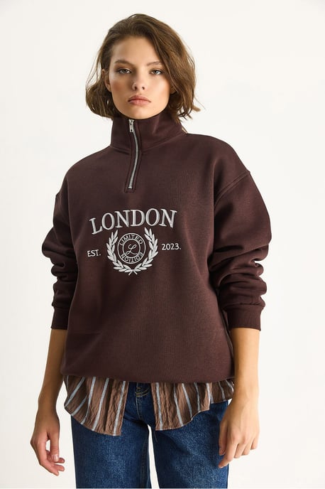 Reißverschlusskragen Bedrucktes Relaxed Fit Sweatshirt - Image 2