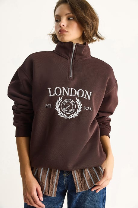 Reißverschlusskragen Bedrucktes Relaxed Fit Sweatshirt - Image 3