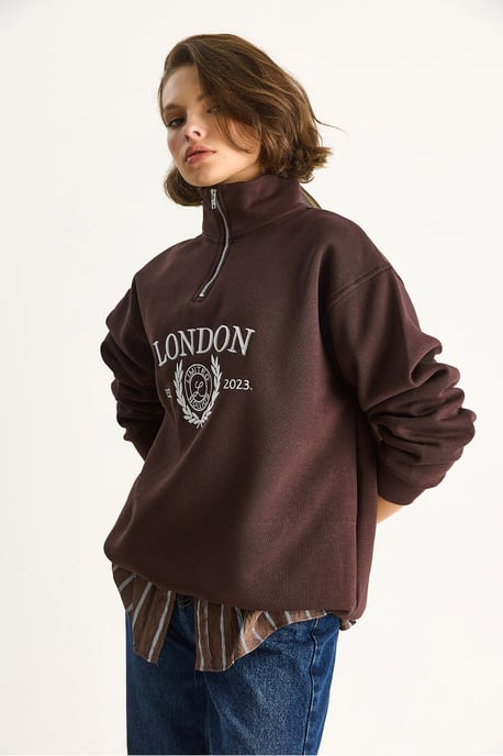 Reißverschlusskragen Bedrucktes Relaxed Fit Sweatshirt - Image 4