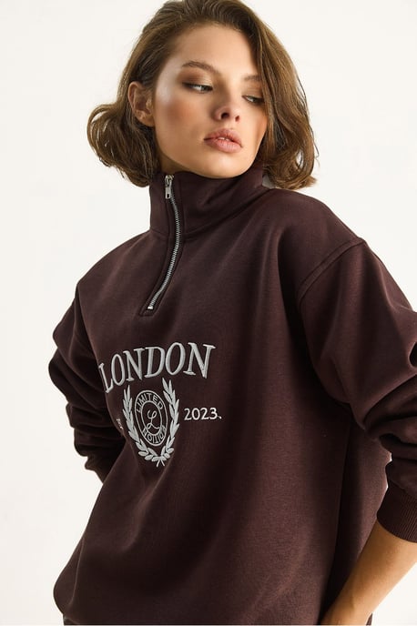 Reißverschlusskragen Bedrucktes Relaxed Fit Sweatshirt - Image 5