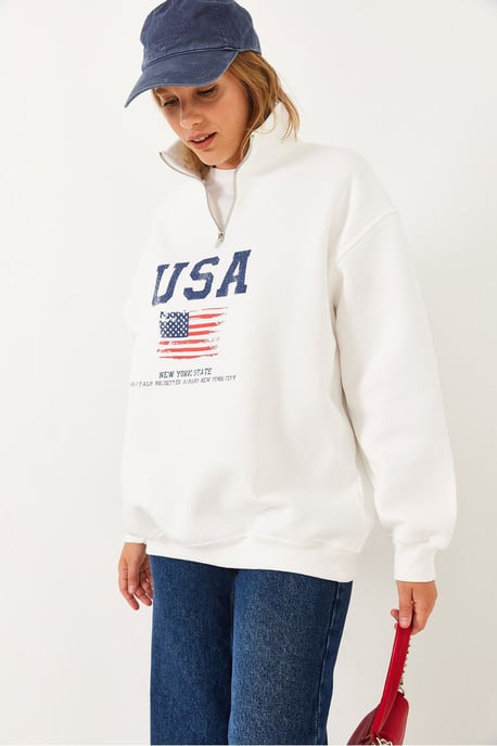 Reißverschlussbedruckter Pullover - Image 4