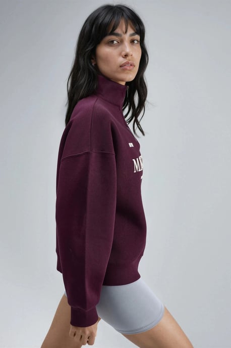 Oversized-Textdruck-Reißverschlusskragen-Sweatshirt - Image 3