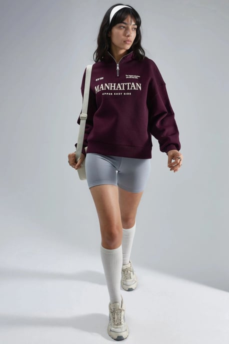 Oversized-Textdruck-Reißverschlusskragen-Sweatshirt - Image 5