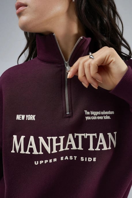 Oversized-Textdruck-Reißverschlusskragen-Sweatshirt - Image 6