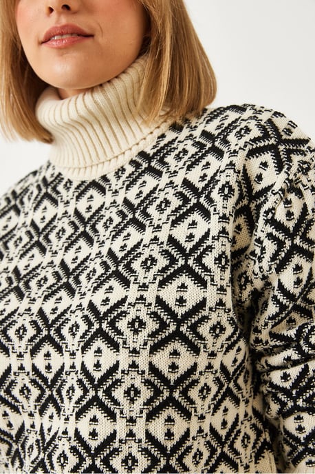 Geometrischer Strick-Crop-Pullover mit Rollkragen - Image 4