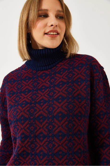 Geometrischer Strick-Crop-Pullover mit Rollkragen - Image 4
