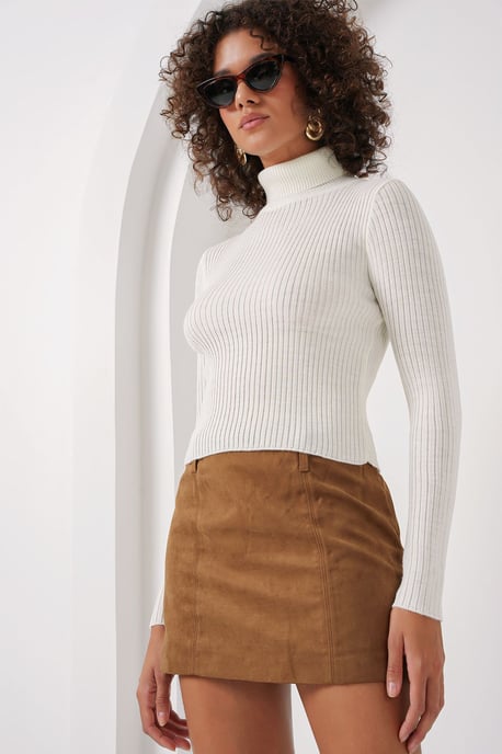 Strickpullover mit Struktur und Stehkragen, cropped - Image 1