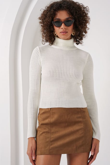 Strickpullover mit Struktur und Stehkragen, cropped - Image 3