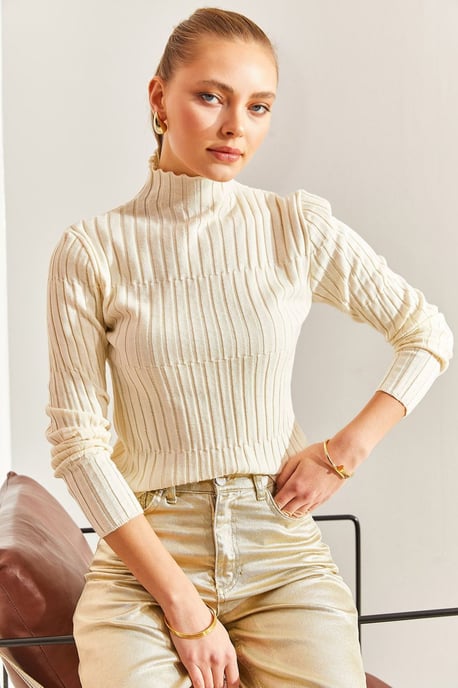 Taillierter gerippter Rollkragenpullover - Image 3