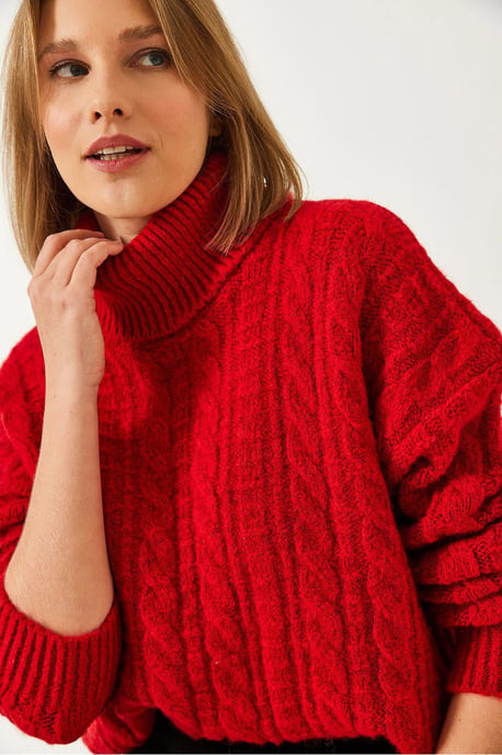 Strukturiertes, tailliertes Rollkragenpullover - Image 3