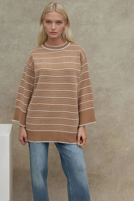 Gestreifter Rundhalsausschnitt-Pullover - Image 5