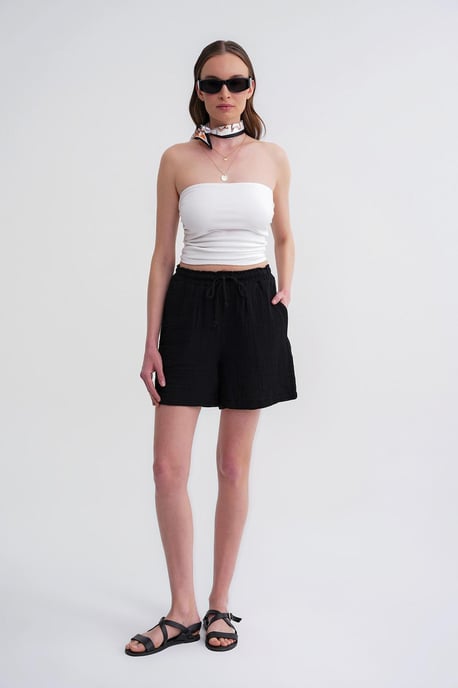 Hochtaillierte strukturierte Baumwollshorts - Image 2