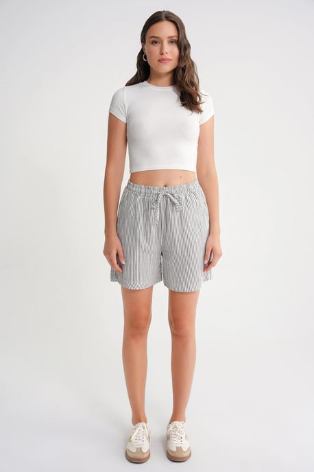 Hochtaillierte Gestreifte Weite Shorts - Image 2