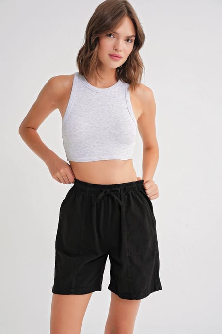 Hoch taillierte Baumwoll-Shorts mit Kordelzug - Image 3