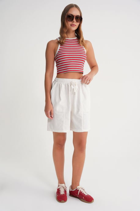 Hochtaillierte Baumwoll-Shorts mit Kordelzug - Image 2