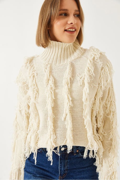 Rüschenkragen Cropped Pullover - Image 3