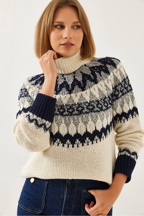 Rollkragen-Jacquard-Strickpullover - Image 1