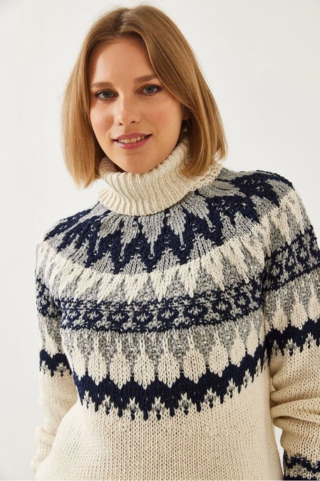 Rollkragen-Jacquard-Strickpullover - Image 3