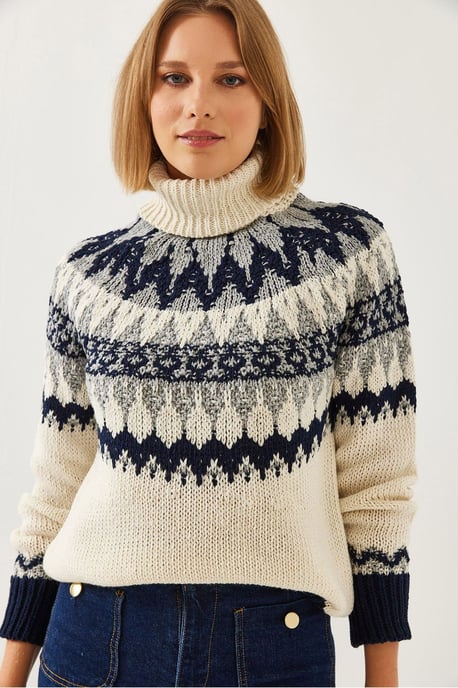 Rollkragen-Jacquard-Strickpullover - Image 4