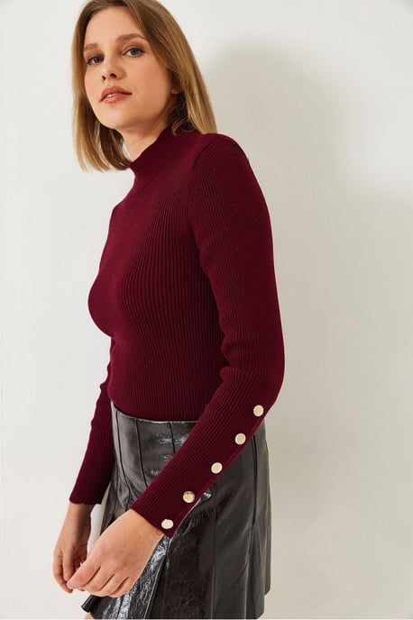 Strickpullover mit Stehkragen und Knopfmanschetten - Image 2