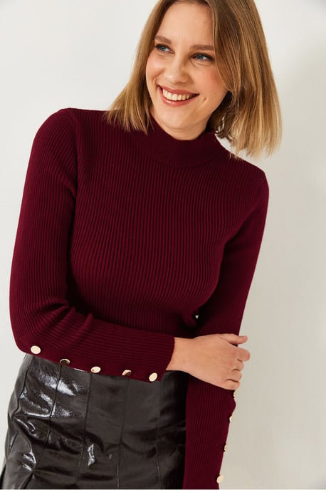 Strickpullover mit Stehkragen und Knopfmanschetten - Image 3
