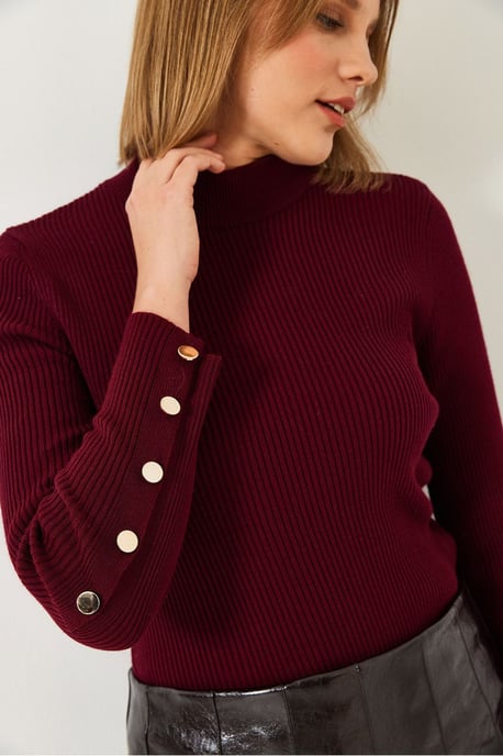 Strickpullover mit Stehkragen und Knopfmanschetten - Image 4