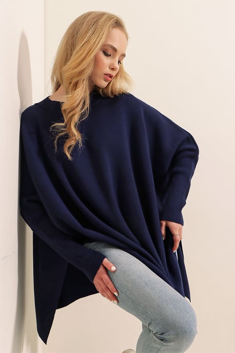 Schlitz-Details Halber Rollkragen Lässiger Pullover - Image 2
