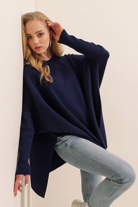 Schlitz-Details Halber Rollkragen Lässiger Pullover - Image 5