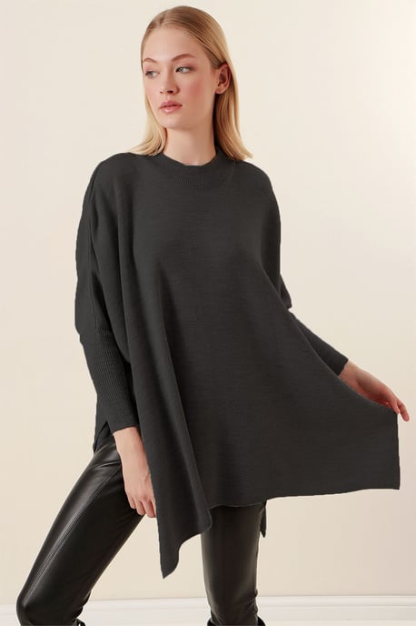 Schlitz-Details Halber Rollkragen Lässiger Pullover - Image 1