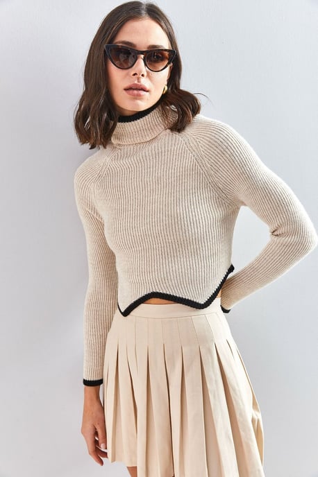 Musterierter Rollkragen-Crop-Pullover - Image 3