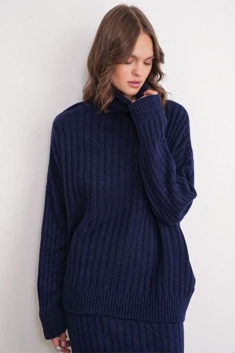 Übergroßer Rippstrick-Turtleneck-Pullover - Image 3
