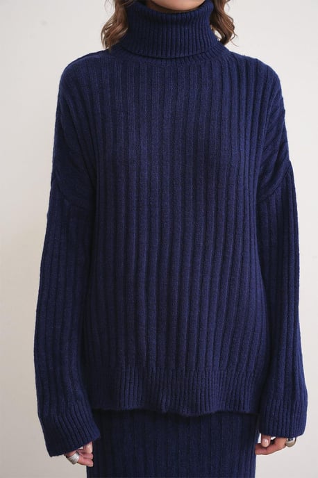 Übergroßer Rippstrick-Turtleneck-Pullover - Image 5