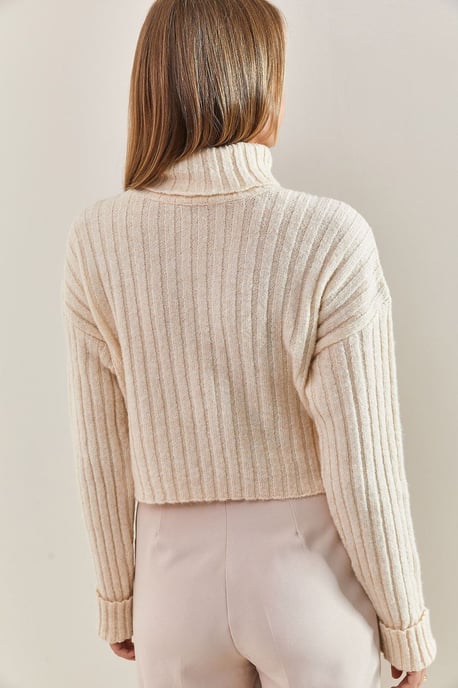 Rippstrick-Turtleneck-Crop-Pullover - Image 4