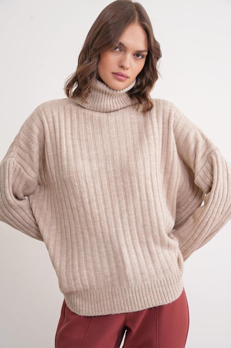 Übergroßer Rippstrick-Turtleneck-Pullover - Image 3